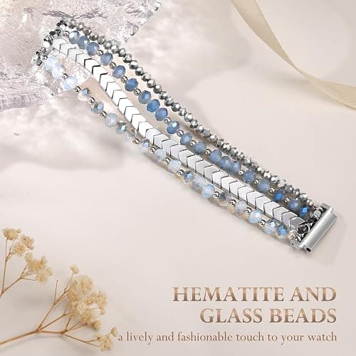 Lerobo Beaded Band for Samsung Galaxy Watch 7 6 5 4 40mm 44mm Women | Fashion Elastic Stretch Bracelet Strap,20mm Watch Band for Galaxy Watch 6/4 Classic 43mm 47mm 42mm 46mm, 5 Pro Active 2 thumbnail 3