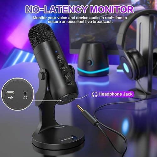 ZealSound USB Microphone,Condenser Computer PC Mic,Plug&Play Gaming Microphones for PS 4&5.Headphone Output&Volume Control,Mic Gain Control,Mute Button Vocal,YouTube Podcast on Mac&Windows(Black) thumbnail 5