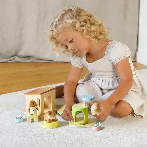 Tiny Land Wooden Dollhouse Animal Set for Toddlers, Dollhouse Accessories & Dolls House Furniture Sets for Toddlers, Montessori Pretend Play Family Pets Set Toys, Gift for Kids Age 3+ thumbnail 11