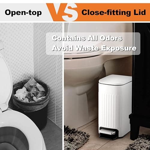 TrashAid Slim Bathroom Trash Can with Lid Soft Close, 6 Liter/1.6 Gallon Stainless Steel Small Garbage Can with Removable Inner Bucket, Step Pedal, Slim Wastebasket for Toilet, Office, Bedroom, White - White thumbnail 6