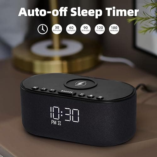 Sound Machine Alarm Clock for Bedrooms: Bluetooth 10W Stereo Sound Speaker with Wireless Charging - White Noise Machine for Sleeping with 21 Soothing Sounds - Black thumbnail 9
