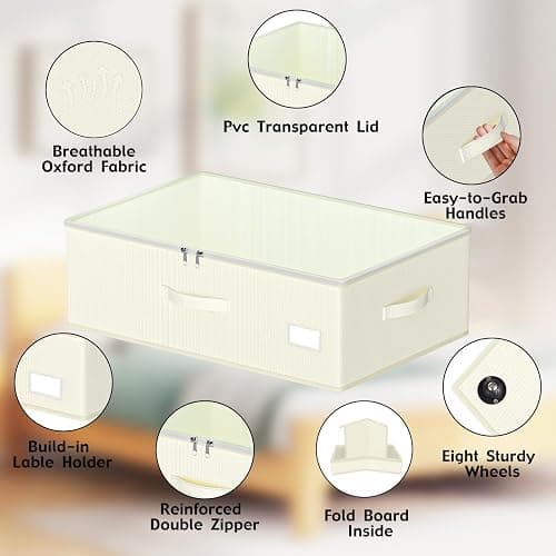 EE-RoomWorld Under Bed Storage with Wheels, No Assemble Required 10 inches height Under Bed Storage bins,Large capacity Rolling Under bed Shoe Storage containers，dorm under bed storage drawers thumbnail 4
