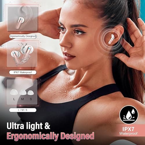Wireless Earbuds, Bluetooth 5.4 Ear Buds with Multifunctional Touch Screen, Bass Stereo Sound, ANC/ENC Noise-Canceling MIC, IPX7 Waterproof, 48H Bluetooth Earphones with 5 EQ Modes, Rose Gold thumbnail 8