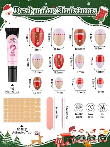 EBANKU Christmas Kid Press on Nails, 72Pcs Xmas Almond Fake Nails Kit Full Cover Christmas Theme Design False Nail with Nail Glue for Girl thumbnail 2