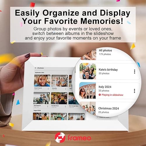 Frameo White 10.1 Inch Smart WiFi Digital Photo Frame,Digital Picture Frame Wi-Fi with 32GB Storage & SD Slot, Electronic Picture Frame IPS Touch Screen with Auto-Rotate, Gifts for Mom, House Warming thumbnail 8