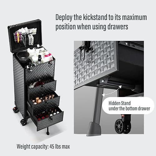 Yueieoun Salon Cart with 3 Drawers, Nail Trolley Cart with Wheels Salon Station Rolling Makeup Train Case Cosmetology Case Organizer Cases for Nail Tech,SPA,Face Painting,Hairstylist,Makeup Artist thumbnail 5