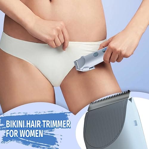 Bikini Trimmer for Women, 2 in 1 Electric Shaver for Women, Rechargeable Electric Razor Body Hair Trimmer Wet & Dry Use, Blue thumbnail 4