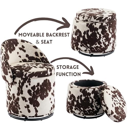 Ya-Home Modern Swivel Ottoman Vanity Chair, Linen Upholstered Barrel Club 360°Degree Swivel Side Stool with Storage, Comfy Makeup Stool for Bedroom Living Room, Milk Cow thumbnail 7