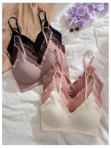 BEAUDRM Women's 6 Pieces Bra Scallop Seamless Padded Comfy Wireless Bralettes Cami Tops thumbnail 4