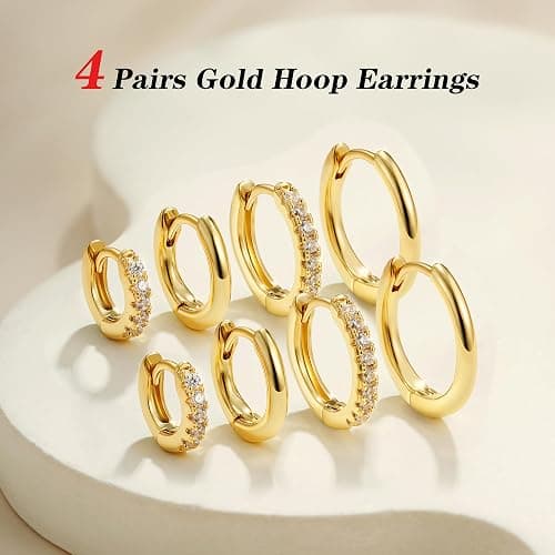 Maxcate 4 Pair Small Gold Hoop Earrings for Women Sensitive Ears - Hypoallergenic 14k Real Gold Plated Hoops Zirconia Cartilage Huggie Earrings Set Helix Piercing Earring Gold Jewelry for Women Gift thumbnail 7