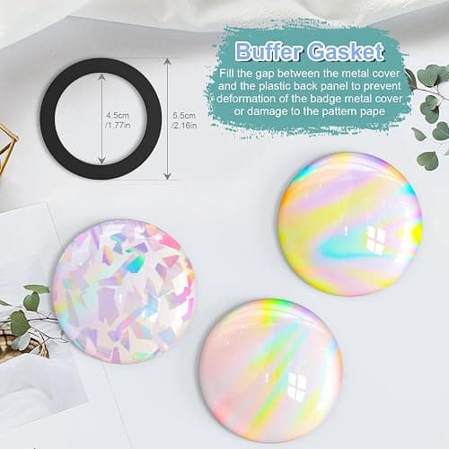 300 Pcs Badge Protective Film, Button Maker Supplies Glittering Film, with 1 Gasket,10 Styles Holographic Glitter Film,1 Style Clear & 1 Style Blank Paper for 2.25 Inch 58mm Button Maker Machine (300) thumbnail 5
