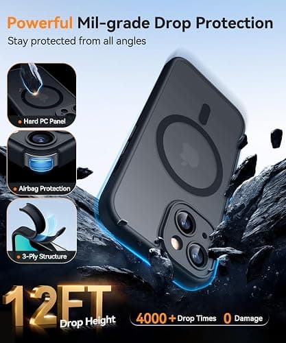 CANSHN Magnetic for iPhone 13 Case, Upgraded [Full Camera Protection] [Compatible with Magsafe] [Translucent Matte] Shockproof Protective Phone Case for iPhone 13 6.1" - Black thumbnail 7