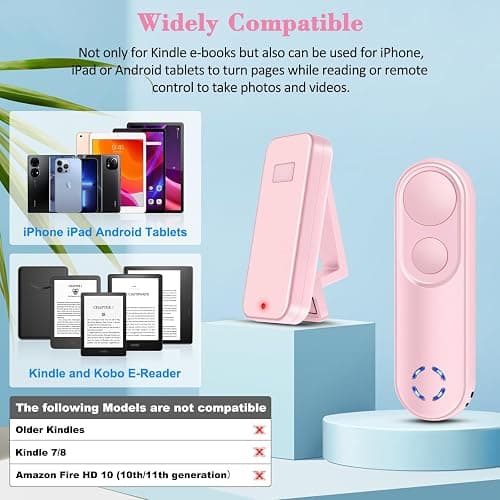 Smanu RF Remote Control Page Turner for Kindle Paperwhite Oasis Kobo eReaders, Remote Camera Shutter and Video, Remote Page Turner Clicker for iPad Tablets Reading Novels(Pink) thumbnail 8