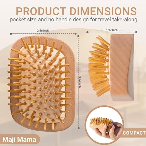 Maji Mama Handmade Natural Wooden Hair Brush Hairbrush with Bamboo Pins Massage Scalp & Detangling All Hair Types For Hair Growth,Scalp Massager Mini Brush No Handle Design thumbnail 4