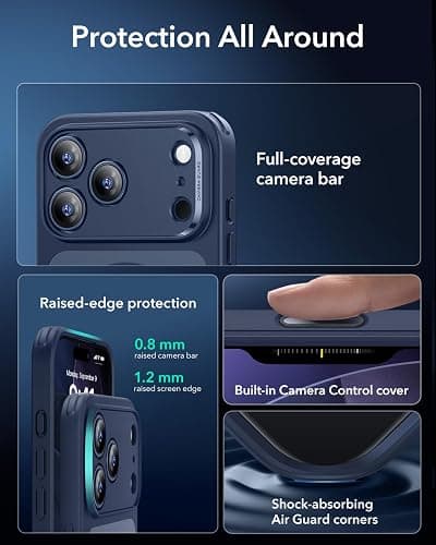 ESR for iPhone 17 Pro Max Case, Camera Control, Compatible with MagSafe, Shockproof Military-Grade Protection, Magnetic Phone Case for iPhone 17 Pro Max, Classic Hybrid Case, Frosted Blue thumbnail 3
