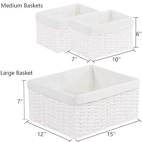 Vagusicc Wicker Basket, Set of 3 Hand-woven Storage Baskets for Organizing, Decorative Rectangle Wicker Storage Basket Bins with Handles, Small Toilet Paper Storage Baskets for Shelves & Decor, White thumbnail 3