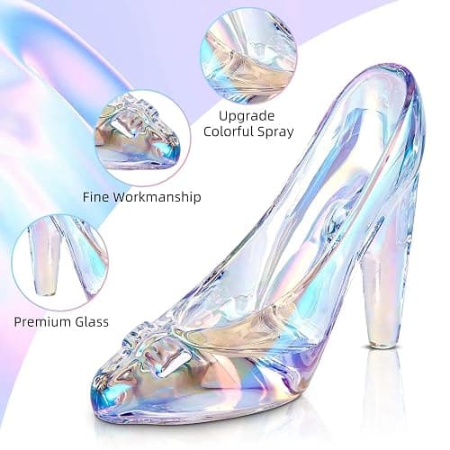 Cinderella Shoe Decor, Crystal High Heels Shoes Ornaments Glass Slipper Decoration Gift for Wedding Birthday Halloween Christmas Party, Colorful Transparent thumbnail 4