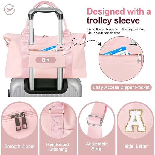 Dance Gym Duffel Bag for Teen Girls, Personalized Initial Travel Weekender Bag,Cute Overnight Carry On Duffle for Women,Sports Travel Cheer Bag,Monogram Christmas Gifts for Tween Preppy(pink-A) thumbnail 3