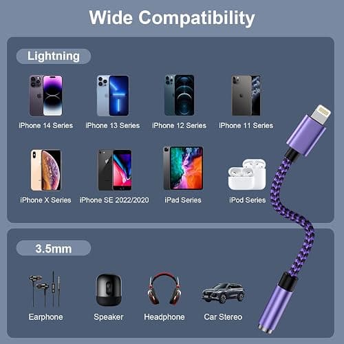 Adattatore da Lightning a jack da 3,5 mm, certificato MFi, adattatore jack per cuffie, adattatore Dongle Aux, cavo audio compatibile con iPhone 14 Pro Max/14 Plus/14/13/12/11/SE/X/XS/XR/8 thumbnail 7