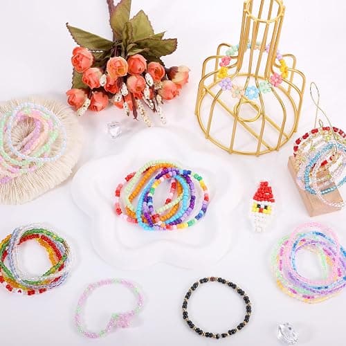 Funtopia 13000pcs 4mm Seed Beads for Jewelry Making, 5 Types 120 Colors Small Glass Beads for Bracelets, Friendship Bracelet Kit with Alphabet Letter Beads, Smile Face Beads for DIY, Art and Craft thumbnail 7