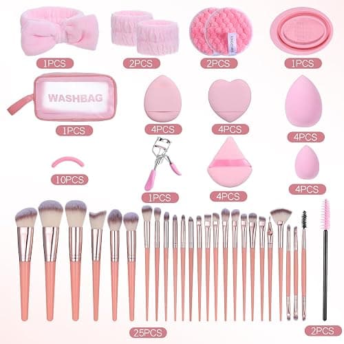 65Pcs Pink Makeup Brushes Set, Facial Make up Accessories Foundation Brush Kit Eye and Face Make up Brushes & Tools Professional Multi-functional Makeup Tool Set with Case thumbnail 2