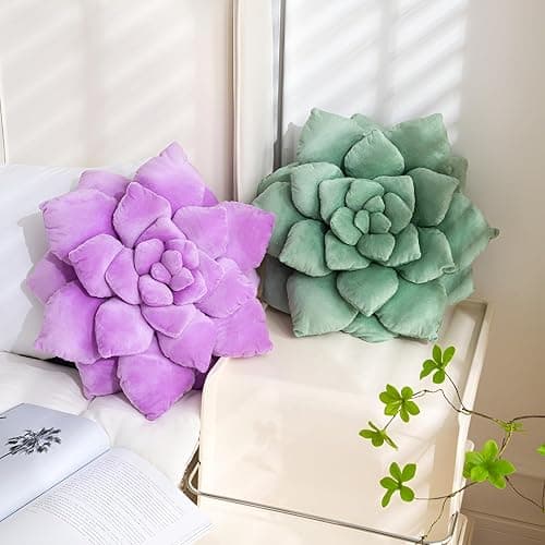 Gerlisay 3D Plant Pillow 13.8'' Cute Flower Throw Pillow Green Plant Shaped Decor Soft Unique Plush Decorative Pillow Throw Cushions for Bedroom Home Decorations thumbnail 4