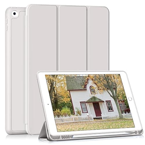 HMTDIYOU Case for iPad 9th Generation 2021/ iPad 8th Gen 2020 /iPad Cover 7th Generation 2019, Silicone Case with Pencil Holder for iPad 9/8/7 10.2 inch, Auto Sleep/Wake, Grey - Image 1