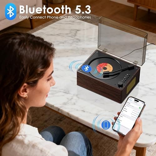 Portable CD Player with Bluetooth 5.3, Hi-Fi Speakers,3.5mm AUX, USB Playback Retro CD Player for Home(Brown) thumbnail 3