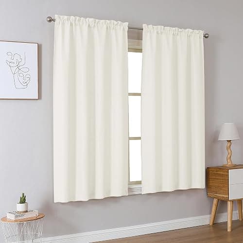 Chyhomenyc Bedroom Curtains 45 Inch Length 2 Panels, Faux Linen Textured Light Filtering Soft Airy Yellowish Window Treatment Drapes for Living Room, Each 30Wx45L Inches, Cream（prev. Ivory） thumbnail 9