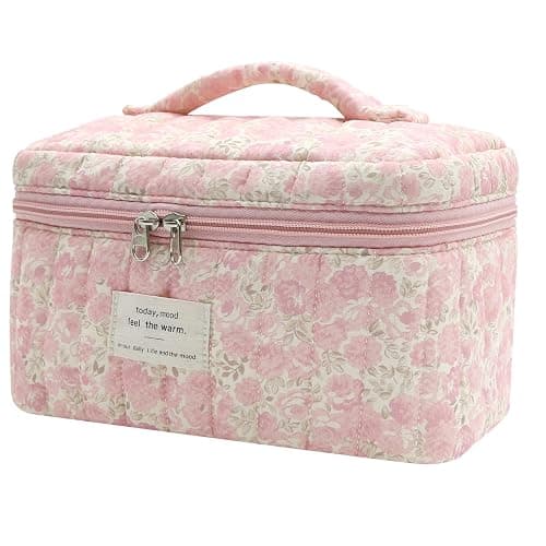 Large Makeup Bag, Cute Cosmetic Bag for Women Girls, Floral Coquette Aesthetic Toiletry Bag, Travel Make Up Organizer Bag (Crushed Flower) - Image 1