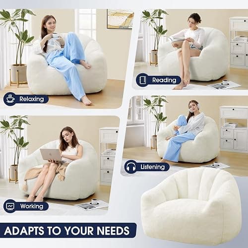 KINGYES Bean Bag Chair, Shell-Shaped Bean Bag Couch with Premium Memory Foam Filler and Durable Fabric Cover, Comfortable Bean Bag Chair for for Adults & Kids, Beige(Pillow not Included) thumbnail 7