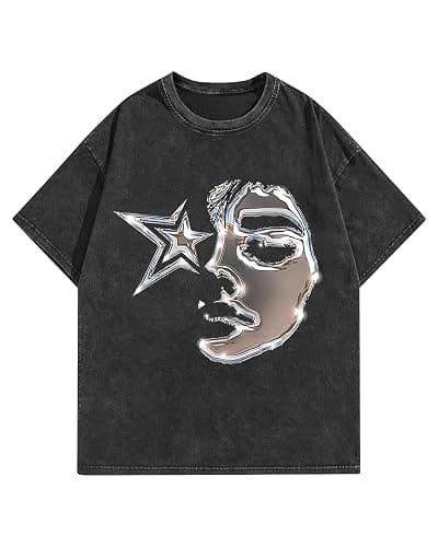 AugYew Men's Graphic Tees Shirt Unisex Cotton Oversized T-Shirt Short Sleeve Vintage Streetwear Casual Tee Top - Image 1