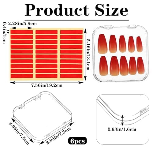 Clear Nail Storage Box Set, 6PCS Press on Nail Organizer with 30PCS Double-Sided Tape, Transparent Acrylic Nail Display Case for Nail Art, Home Salon Use thumbnail 2