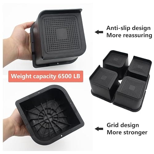 HANIHUA Bed Risers 4 inch Heavy Duty, 4 Pack Oversized Furniture Risers 6 inch, Black Bed Lifts Risers for Table, Sofa, Chair, Couch, Desk, Bed Frame Risers Supports Up to 6,500 Lbs thumbnail 4