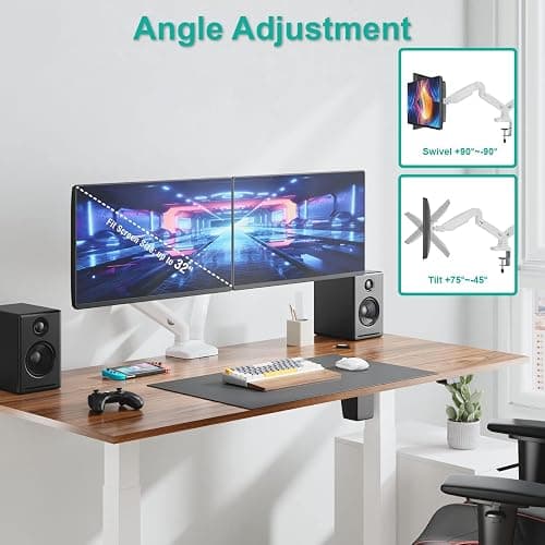 WALI Dual Monitor Stand, Adjustable Gas Spring Arm Monitor Mount for 2 Monitors up to 32 Inch,19.8lbs Capacity (GSMP002W), White by WALI thumbnail 3