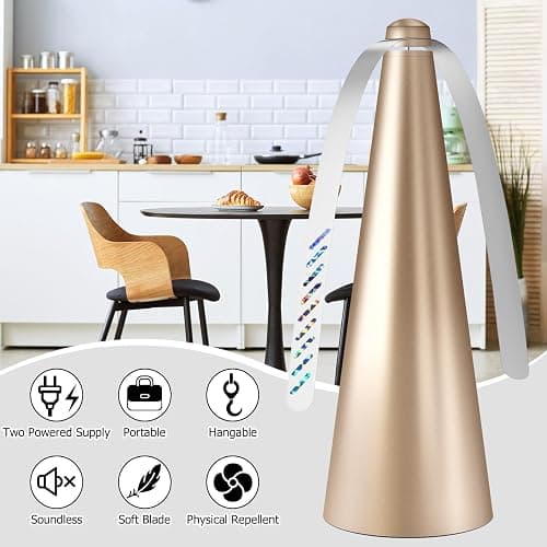 Glovv Fly Fans for Tables, Bug Food Fan Outdoor Indoor Keep Flies Away, 4 Pack Portable Batteries Powered Picnic Table Top Spinner with Metal Hanger, Fly Repellent for Restaurant, Camping (Golden) thumbnail 2