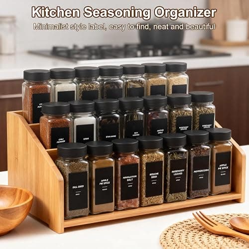 JARXSUN 24Pcs Spice Jars Containers with Labels，4oz Black Seasoning Bottles with Shaker Lids for Rack, Cabinet, Drawer,Empty Square Condiment Pots (24, Black) thumbnail 2