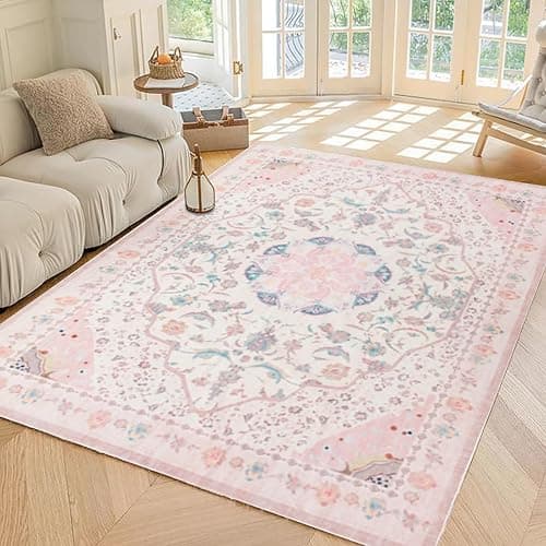 auruge Washable Area Rug - Vintage Rugs for Living Room Non-Slip Backing Accent Area Rugs for Bedroom Soft Dining Room Mat, Indoor Carpet for Sunroom Playroom Dorm Classroom Home Office (Pink, 6'x9') thumbnail 3