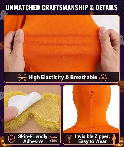 Teemotutu Orange Jumpsuit Halloween Costume with Inflatable Belly Yellow Mustache Eyebrows & Face Paint Cosplay Party Outfit thumbnail 5