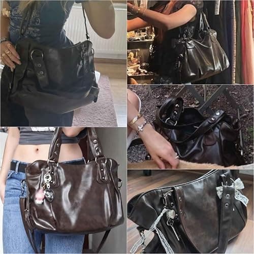 city vintage shoulder bag for women, brown soft vegan faux leather crossbody purses, large capacity hobo crossbody bag, fall fashion casual handbag thumbnail 2