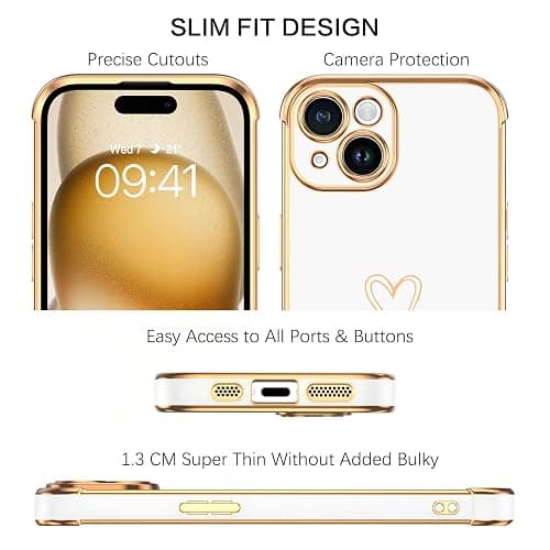 BENTOBEN for iPhone 15 Case, Phone Case iPhone 15, Cute Heart Pattern Slim Fit Thin Soft Flexible Shockproof TPU Bumper Non-Slip Lightweight Women Girls Charging Protective Cover for iPhone 15, White thumbnail 8