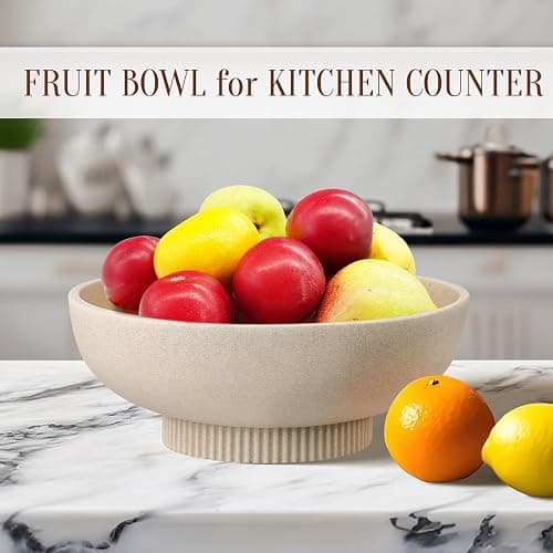 Deobath Large Resin Pedestal Decorative Bowl - Modern Handicraft Bowls for Home Decor - Fruit Bowl for Kitchen Counter - Key Bowl for Entryway Table,Artificial Stone Beige thumbnail 4