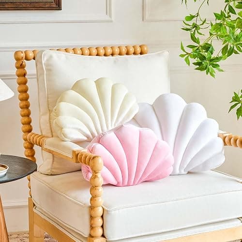 Lfsaaj White Seashell Throw Pillows, Shell Shaped Throw Pillows, 13 Inch Soft Velvet Home Decorative Pillow Plush Cushion for Bed Couch Living Sofa Room Decor Accent Throw Pillow thumbnail 3