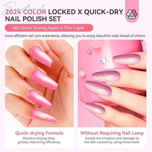 SAVILAND 6pcs Ombre Nail Polish Sets: Charm Pink Blue Gold Purple Pearl Summer Fingernail Polish Colors Air Quick Dry Nail Polish Plant-base Castor Oil Natural Nail Lacquer Women Home Manicure DIY thumbnail 5