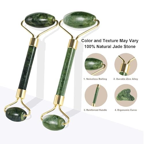 BOPURLE Gua Sha and Jade Roller Facial Tools for Face, Upgraded Face Roller for Wrinkles and Lifting, Face Massager and Gua Sha Set for Puffiness and Skin Care, Guasha Tool for Women and Men (Green) thumbnail 5