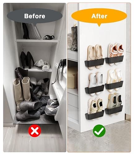 DegMongee 6-Pack Wall Mounted Shoe Rack with Sticky Strips, Space Saving Hanging Shoe Rack, No-Drill Hanging Shoe Shelves, Ideal for RV, Campers, Door, Closet thumbnail 3