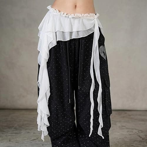Women Lace Cover Up Skirt Y2k Hip Scarf Belt Tie Side Sheer Lace Wrap Skirt Asymmetrical Flowy Layered Skirts thumbnail 3