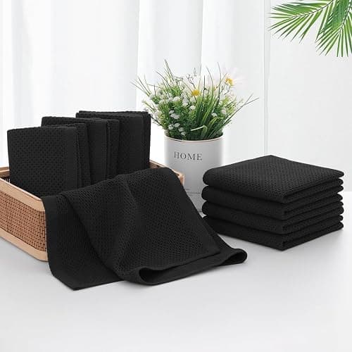 smiry Cotton Kitchen Dish Towels Set– 4 Pack 12x12 Inch & 4 Pack 13x28 Inch Kitchen Towels, 8 Pieces in Total, Ultra Soft Absorbent Quick Drying Dish Cloths Tea Towels, Black thumbnail 2