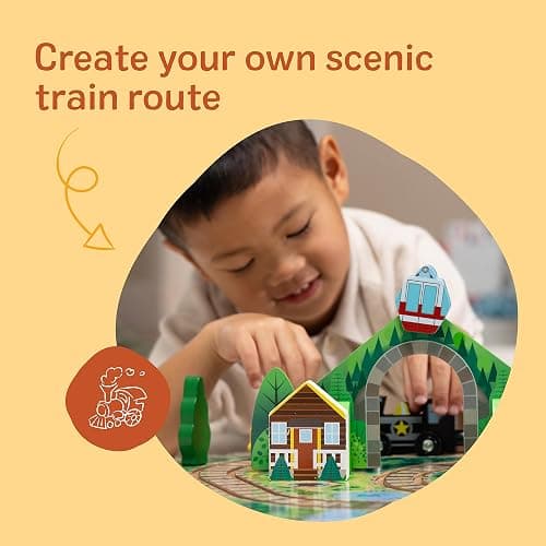 Melissa & Doug Take-Along Railroad Tabletop Playset with Wooden Train Toys, Animals & Scenery Play Pieces, Preschool Learning Toys for Girls & Boys 3+ - FSC Certified thumbnail 3