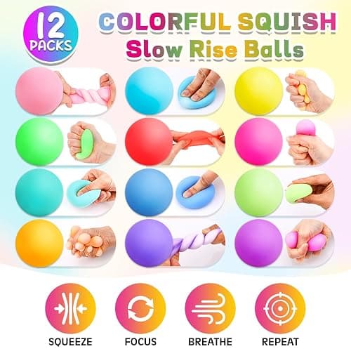 12 Pack Slow Rising Stress Ball,Stress Balls for Kids Adults,Stretchy Fidget Toys for Stress Relief,Hand Therapy Sensory Squishy Ball, Squishy Toys for Kids, Classroom Prize Box Party Favors thumbnail 4